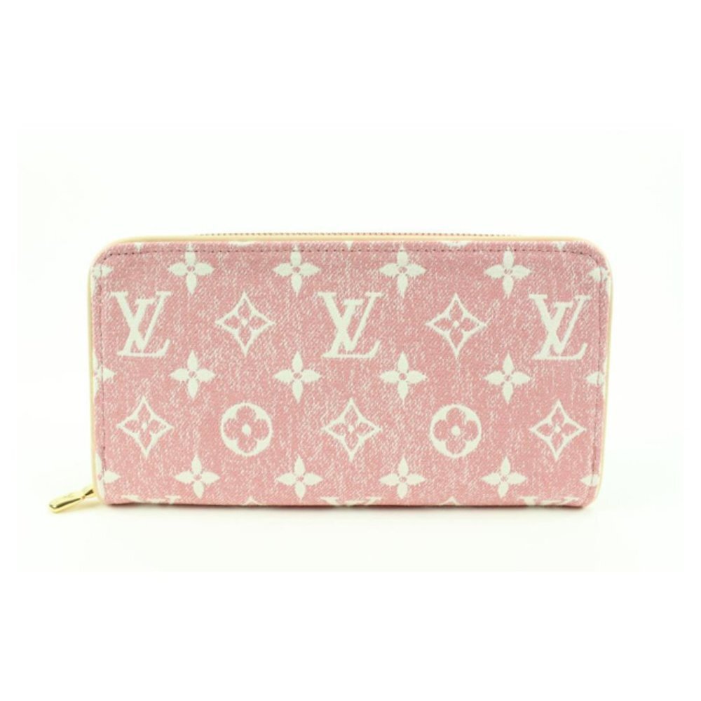 Louis Vuitton Pink Rose Monogram Denim Zippy Wallet Long Zip Around 31lv217s
